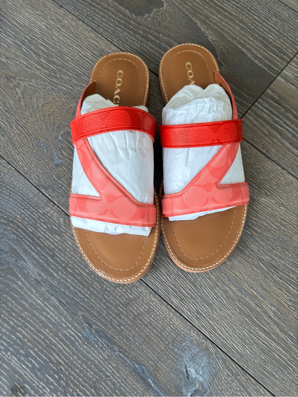 COACH Women's Red Coral Leather Slide Sandals NIB - Picture 5 of 8